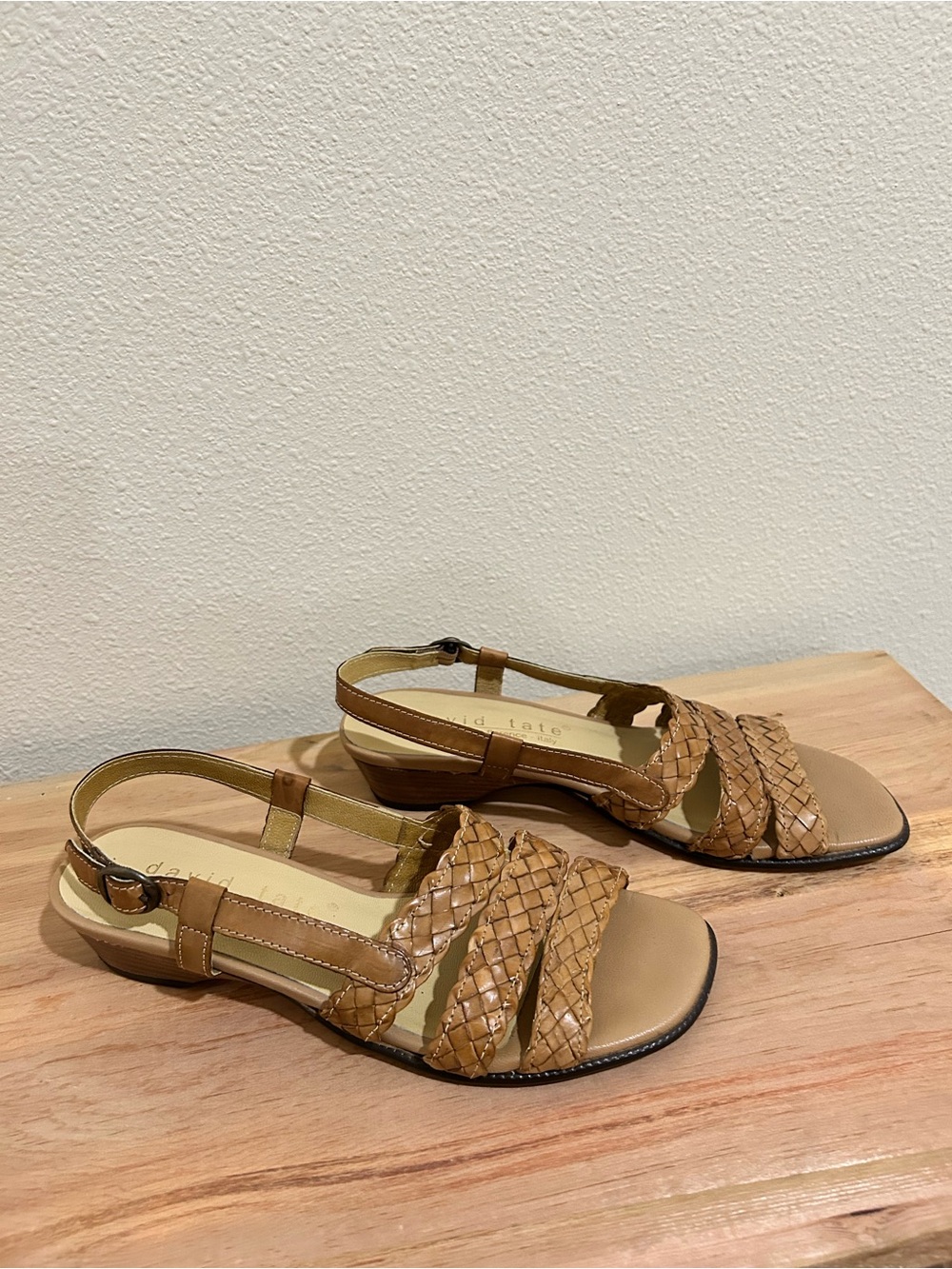 David Tate | Bellisima Leather Woven Slingback Sandal | Tan | Size 7.5